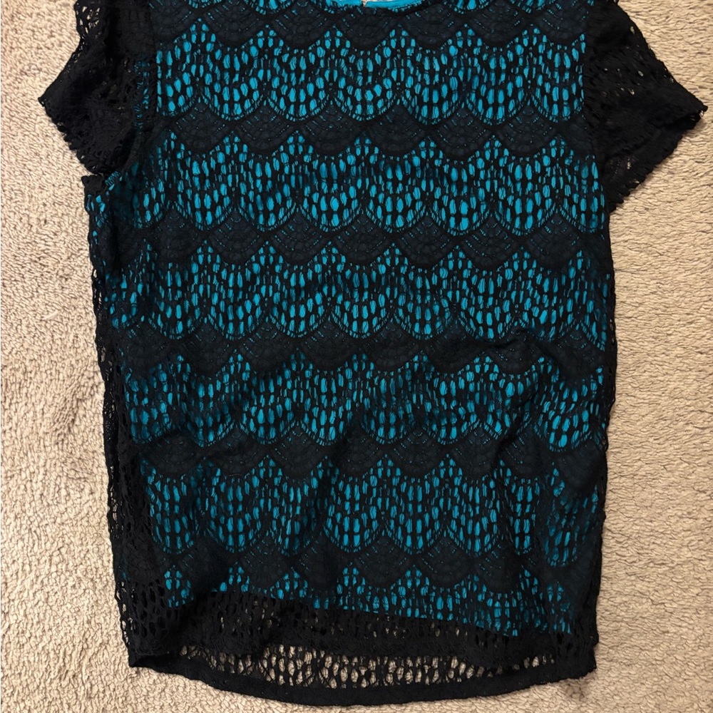 LOFT Black and Teal Lace Blouse